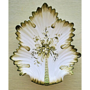 CANDY/TRINKET DISH-Vintage-Hand Painted-Italian-Green White-Palm Tree